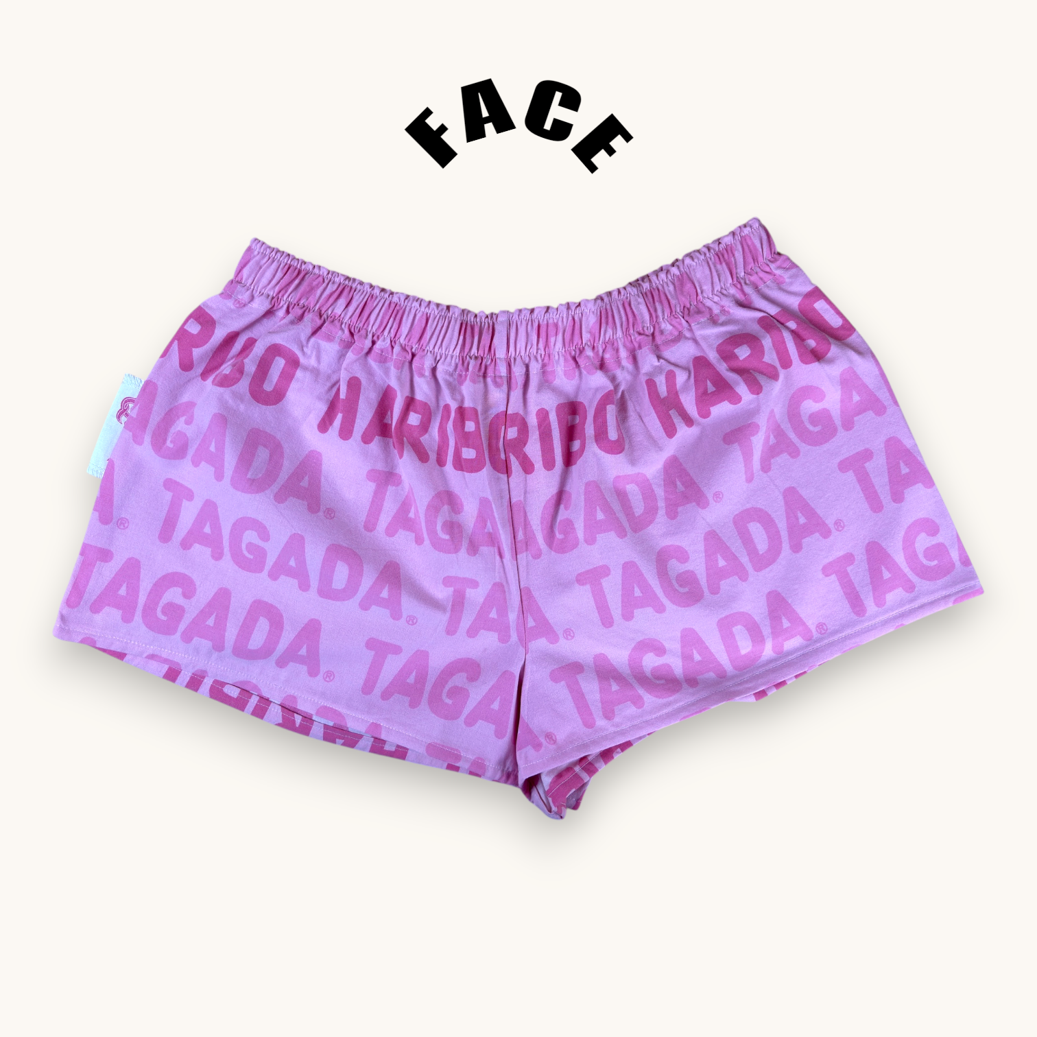 Mini-short Haribo Rose n°2 – Coton upcyclé – Taille unique S à L – Unisexe – Collection Pop Culture / Rose Bonbon – Quintín