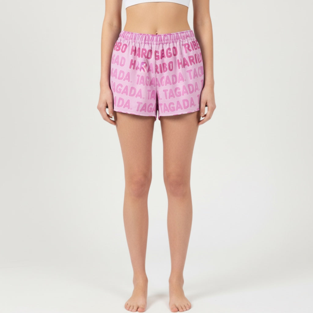 Mini-short Haribo Rose n°2 – Coton upcyclé – Taille unique S à L – Unisexe – Collection Pop Culture / Rose Bonbon – Quintín