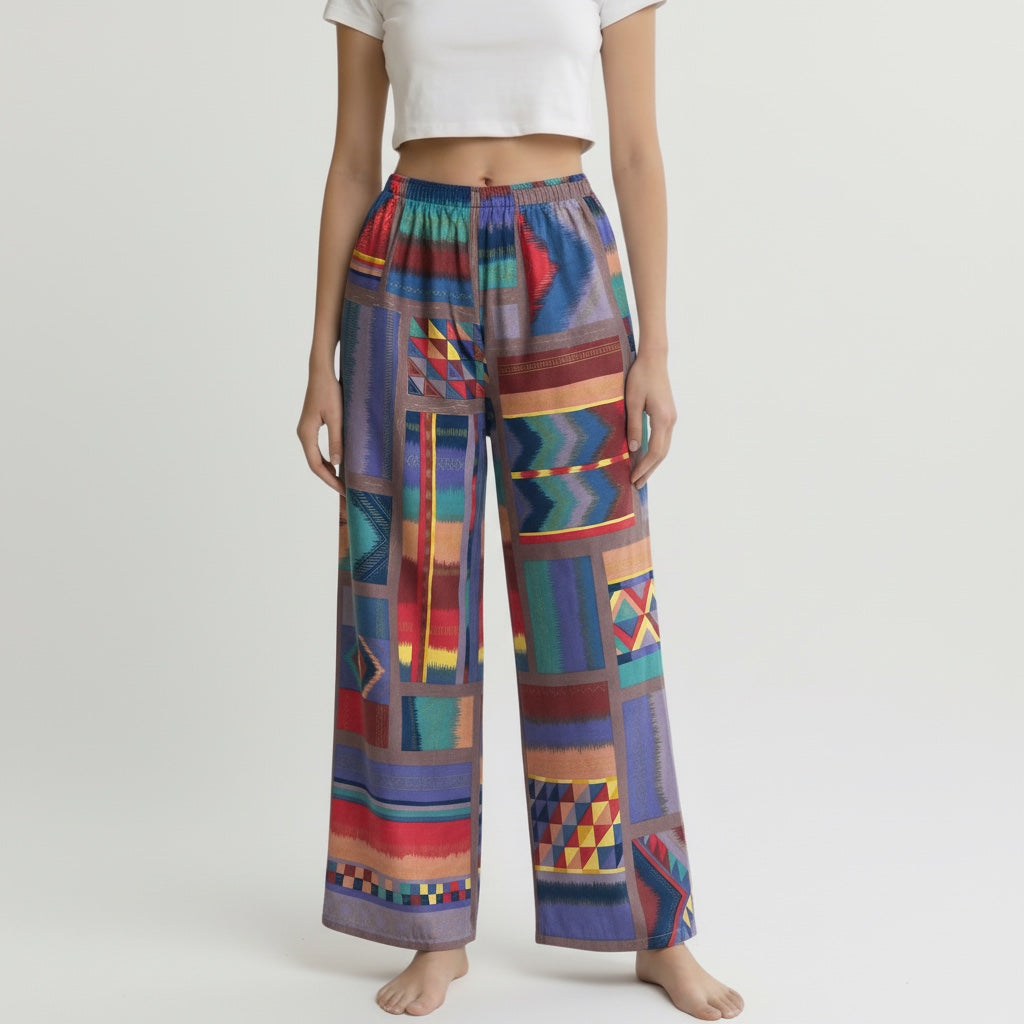 Pantalon évasé 80's – Coton upcyclé – Taille unique S à L – Unisexe – Collection Géométrique – Quintín