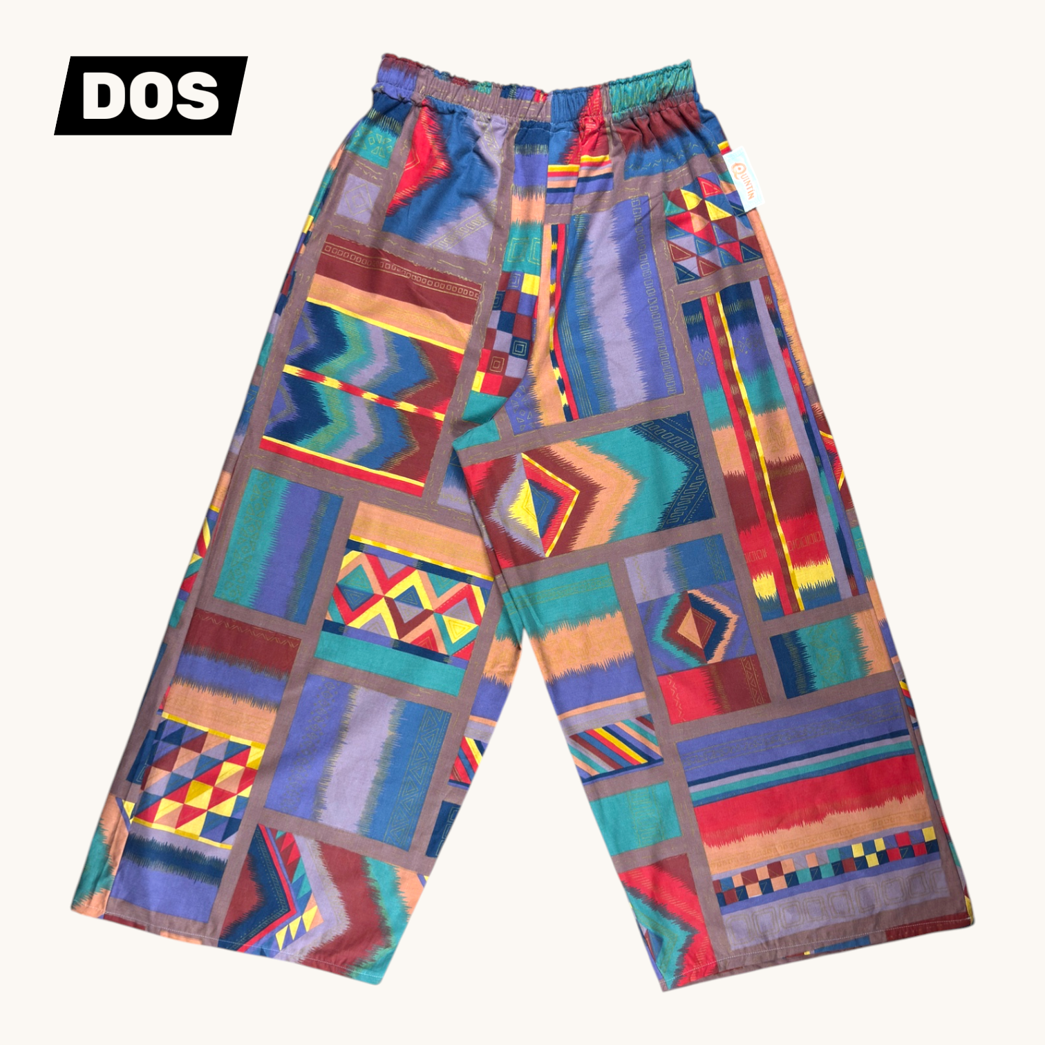 Pantalon évasé 80's – Coton upcyclé – Taille unique S à L – Unisexe – Collection Géométrique – Quintín