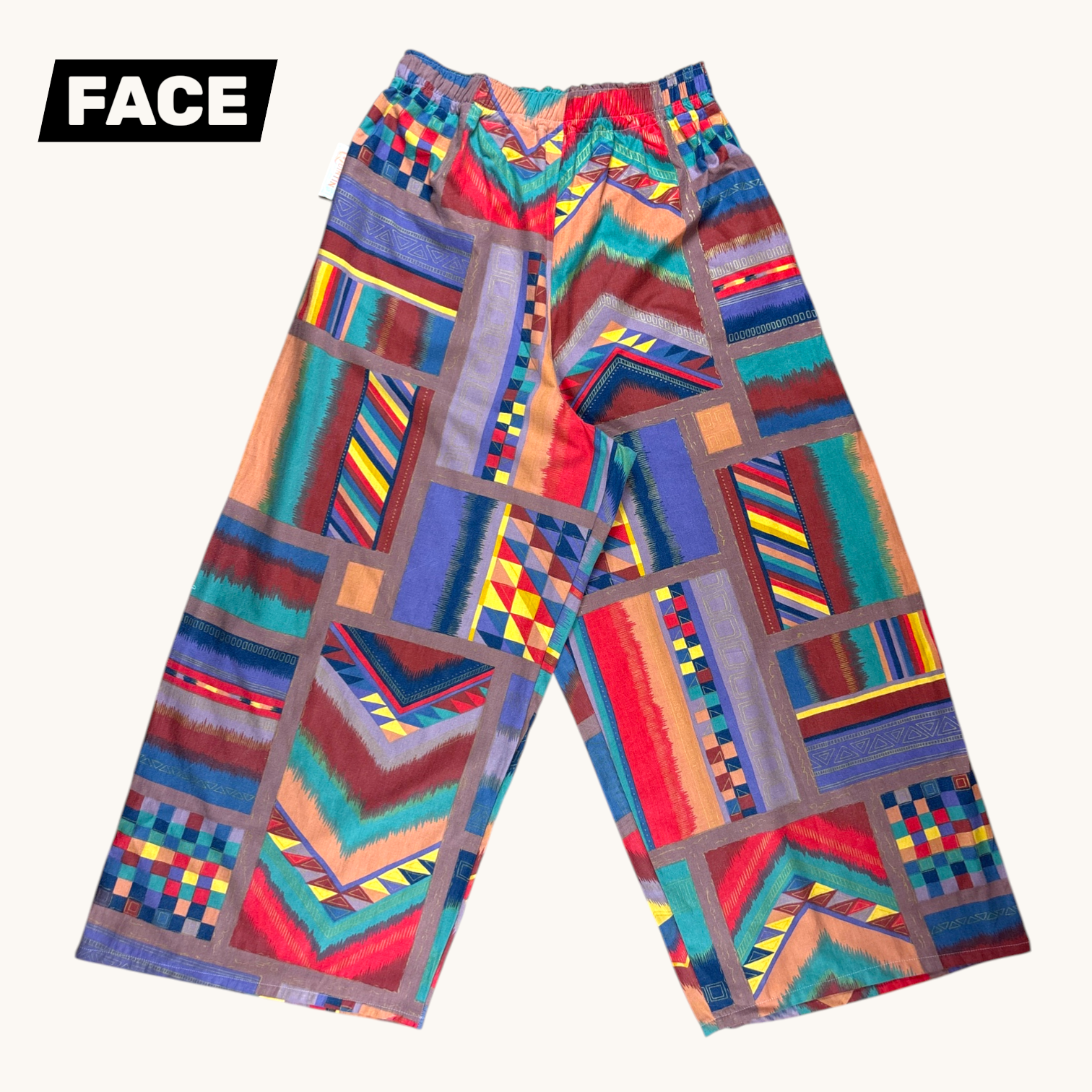 Pantalon évasé 80's n°2 – Coton upcyclé – Taille unique S à L – Unisexe – Collection Géométrique – Quintín