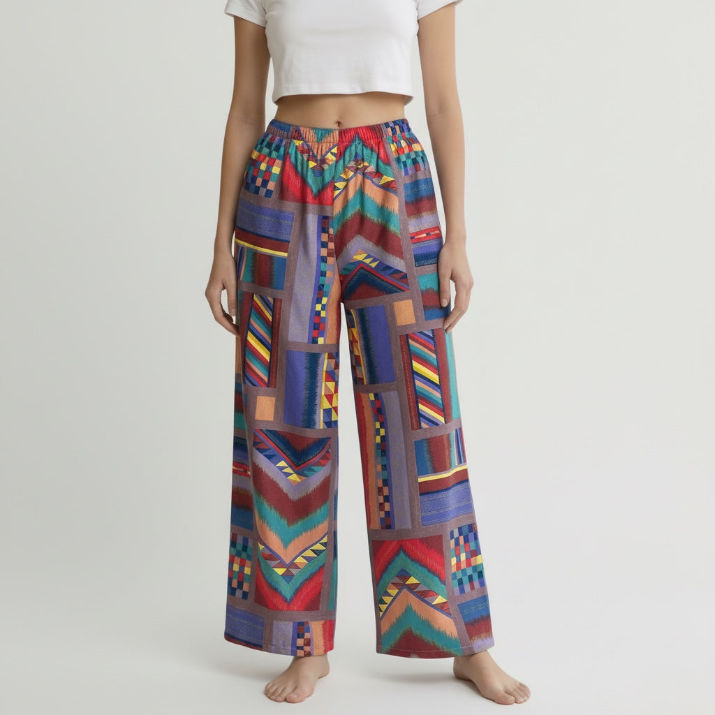 Pantalon évasé 80's n°2 – Coton upcyclé – Taille unique S à L – Unisexe – Collection Géométrique – Quintín