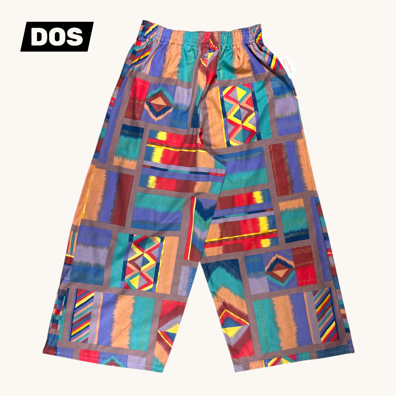 Pantalon évasé 80's n°2 – Coton upcyclé – Taille unique S à L – Unisexe – Collection Géométrique – Quintín