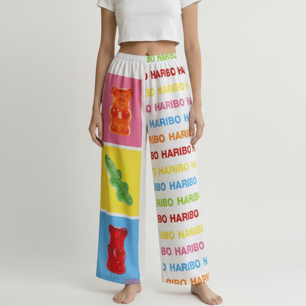Pantalon évasé Haribo – Coton upcyclé – Taille unique S à L – Unisexe – Collection Pop Culture – Quintín