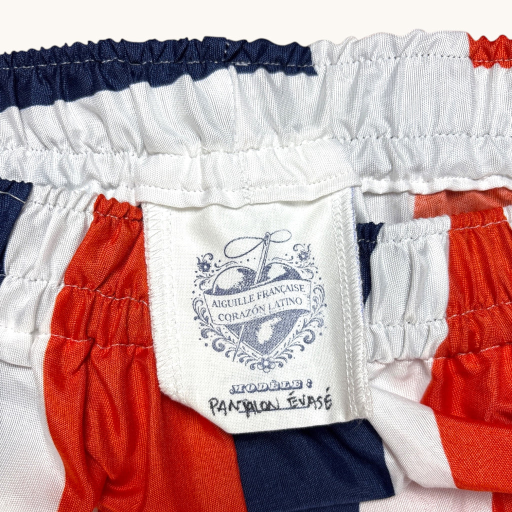 Pantalon évasé Union Jack – Polyester upcyclé – Taille unique S à L – Unisexe – Collection Pop Culture / Rayé – Quintín