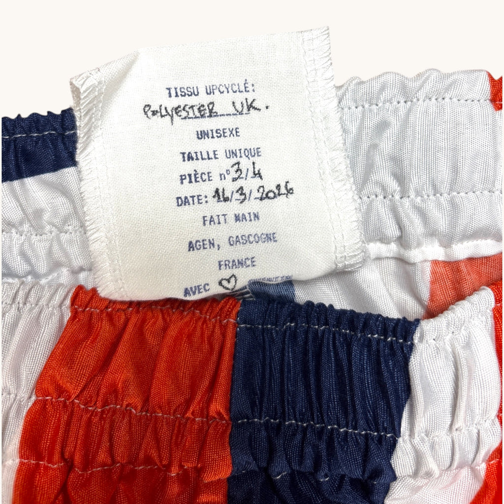 Pantalon évasé Union Jack – Polyester upcyclé – Taille unique S à L – Unisexe – Collection Pop Culture / Rayé – Quintín