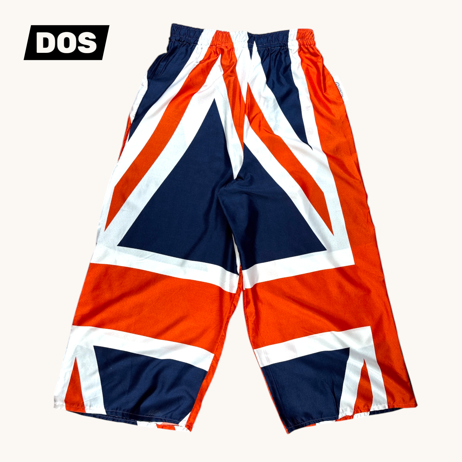 Pantalon évasé Union Jack – Polyester upcyclé – Taille unique S à L – Unisexe – Collection Pop Culture / Rayé – Quintín