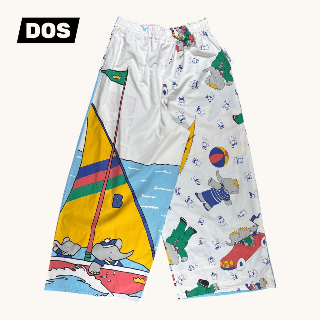 Pantalon évasé Babar – Coton upcyclé – Taille unique S à L – Unisexe – Collection Pop Culture – Quintín