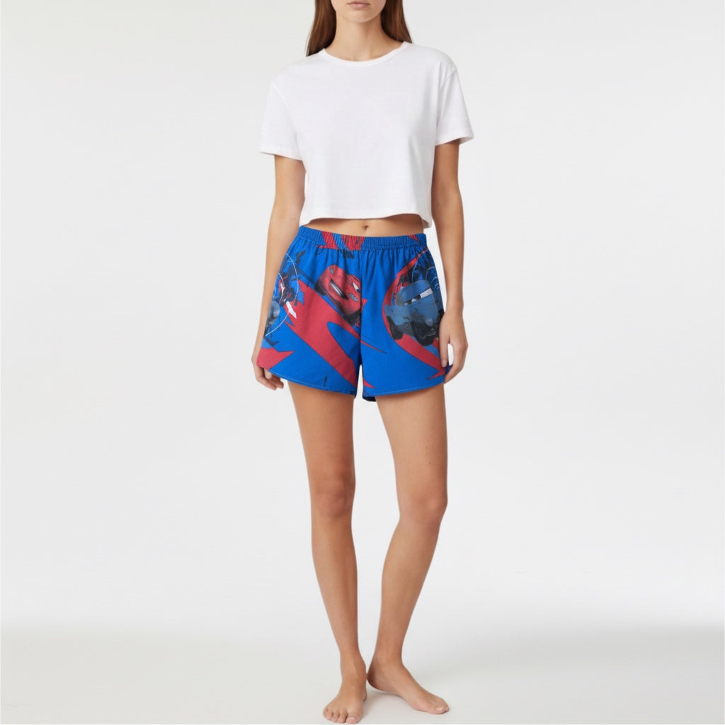 Short parachute Cars – Coton upcyclé – Taille unique S à L – Unisexe – Collection Pop Culture – Quintín