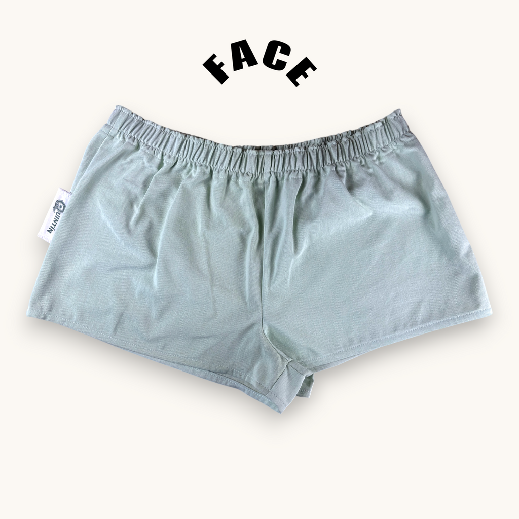 Mini-short Vert Pastel – Coton upcyclé – Taille unique S à L – Unisexe – Collection Couleurs unies – Quintín