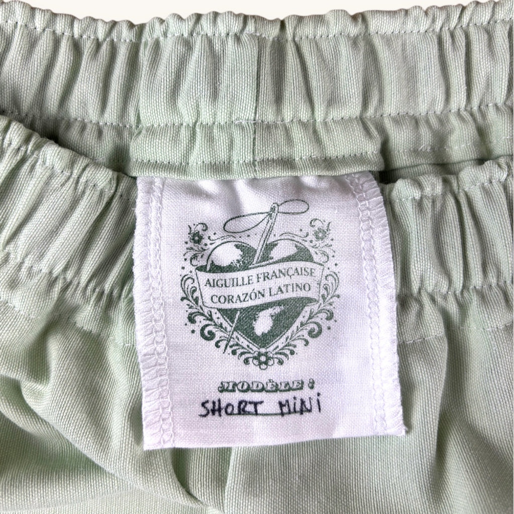 Mini-short Vert Pastel – Coton upcyclé – Taille unique S à L – Unisexe – Collection Couleurs unies – Quintín