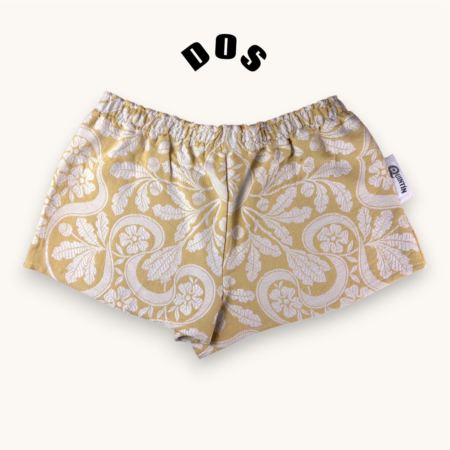 Mini-short Fleurs brodées Moutarde – Coton upcyclé – Taille unique S à L – Unisexe – Collection Fleurs – Quintín