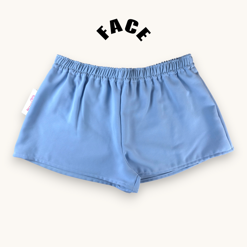 Mini-short Bleu céleste – Organza upcyclé – Taille unique S à L – Unisexe – Collection Couleurs Unies – Quintín