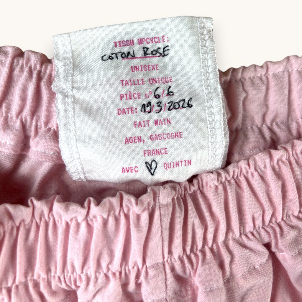 Mini-short Rose Uni – Coton upcyclé – Taille unique S à L – Unisexe – Collection Rose Bonbon / Couleurs unies – Quintín