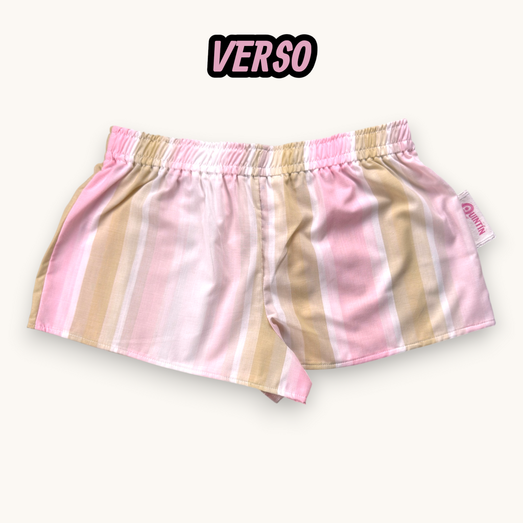 Mini-short Rose Rayé Pastel – Collection Rayé & Rose Bonbon – Quintín