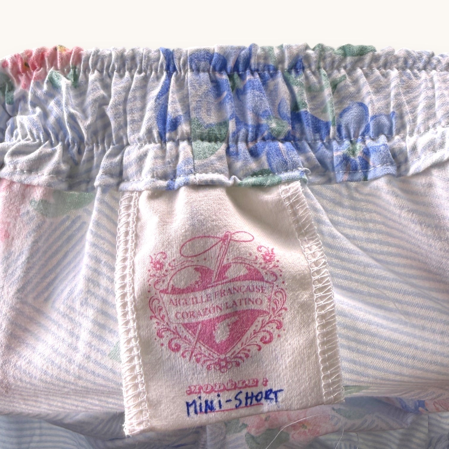 Mini-short Fleurs Pastel Bleues & Roses n°2 – Collection Fleurs – Quintín