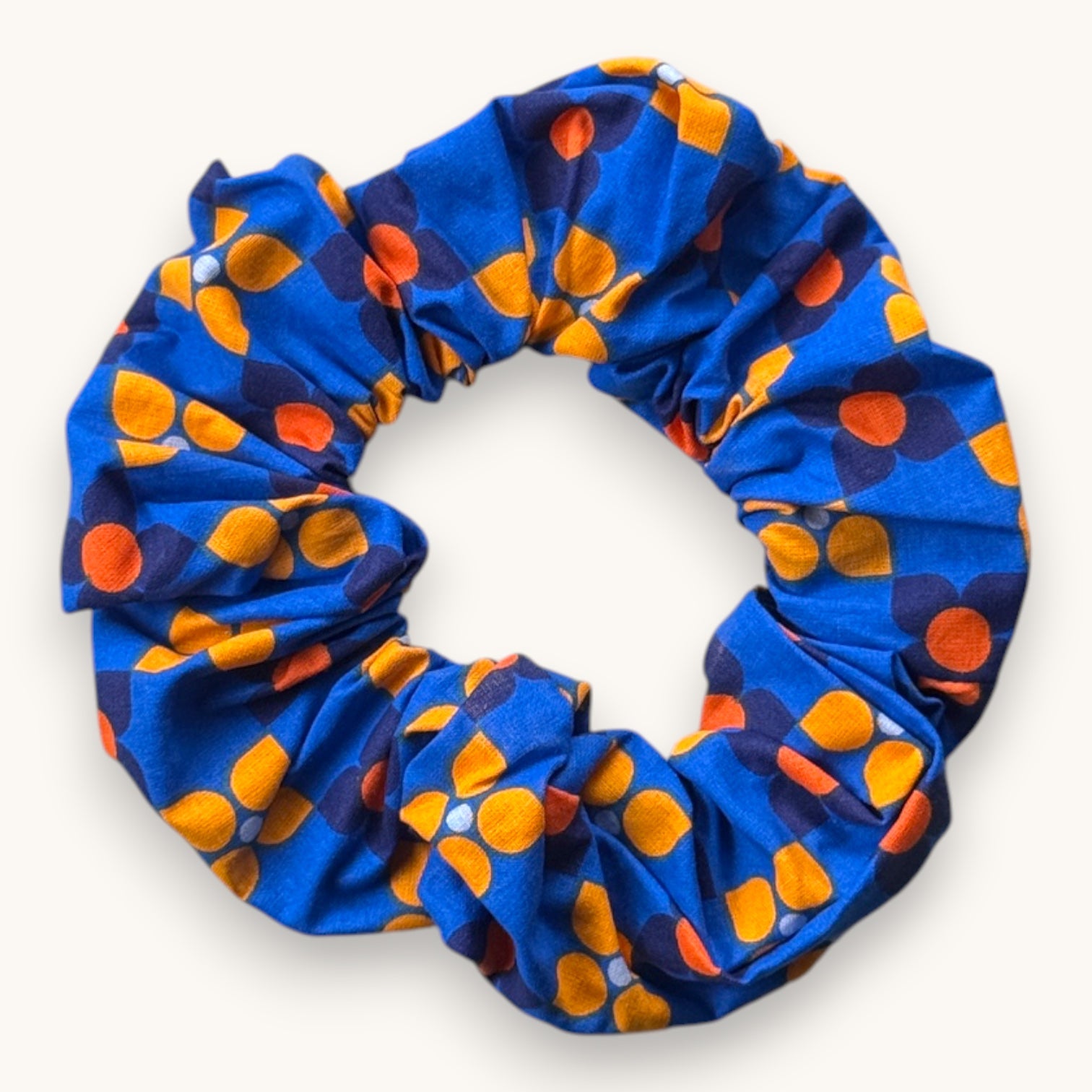 Maxi-Chouchou Pois Pop Bleu & Orange années 70 fait main upcyclé – Quintín