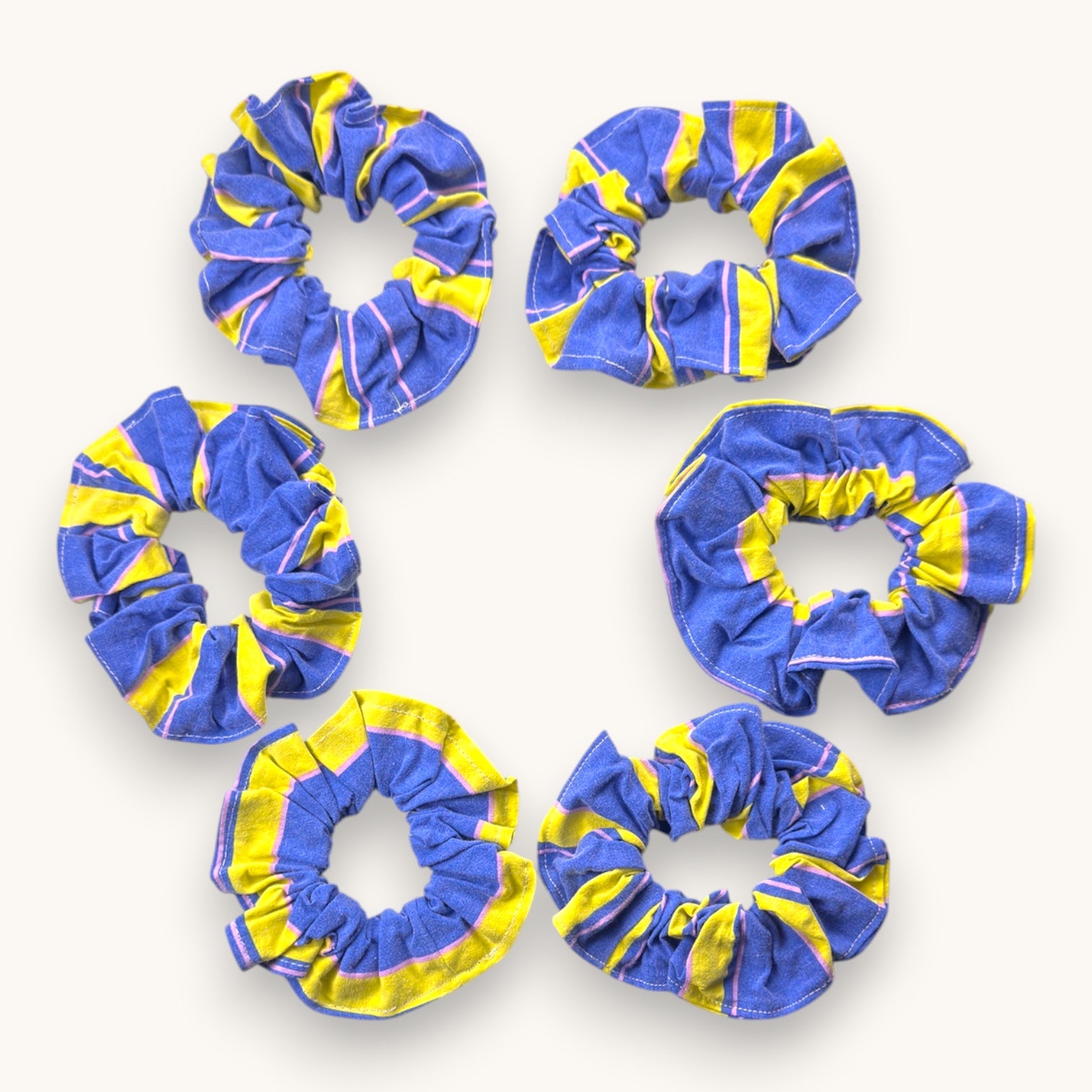 Maxi-Chouchou Rayures 90's Bleu Jaune fait main upcyclé – Quintín