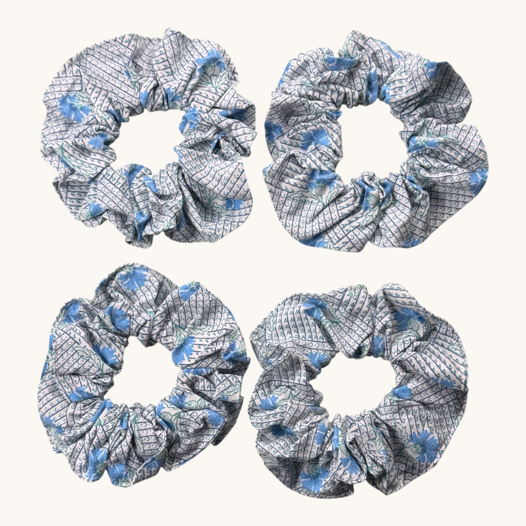 Maxi-Chouchou Block Print Bleu Bohème fait main upcyclé – Quintín