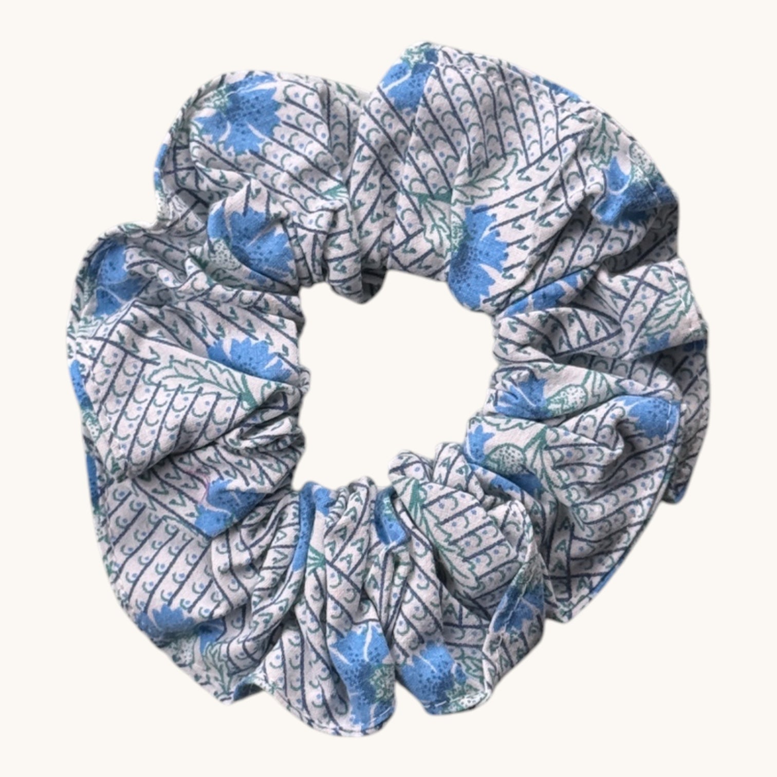 Maxi-Chouchou Block Print Bleu Bohème fait main upcyclé – Quintín