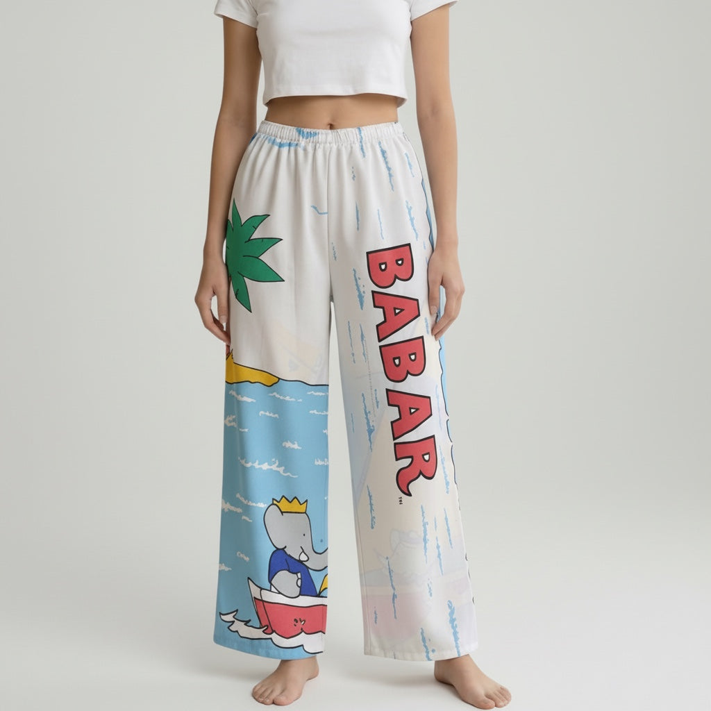 Pantalon évasé Babar – Coton upcyclé – Taille unique S à L – Unisexe – Collection Pop Culture – Quintín