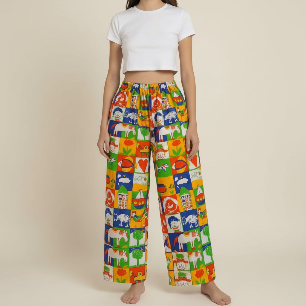 Pantalon oversize Dibujos – Coton upcyclé – Taille unique S à L – Unisexe – Collection Pop Culture – Quintín