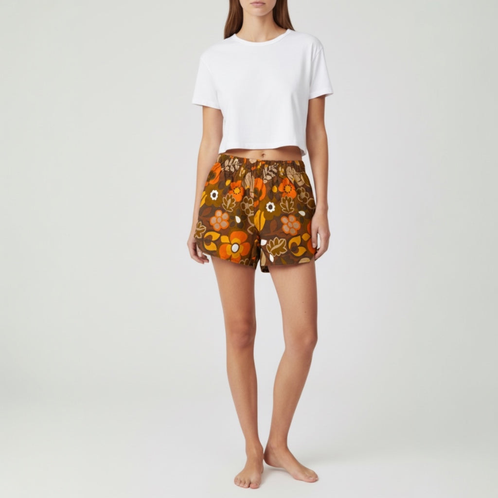 Short parachute Caravan Flowers – Coton upcyclé – Taille unique S à L – Unisexe – Collection Années 70 – Quintín