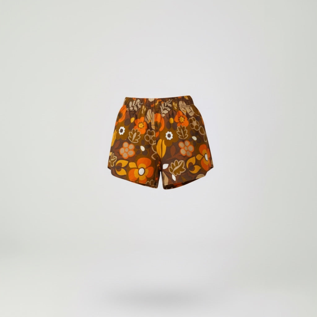 Short parachute Caravan Flowers – Coton upcyclé – Taille unique S à L – Unisexe – Collection Années 70 – Quintín